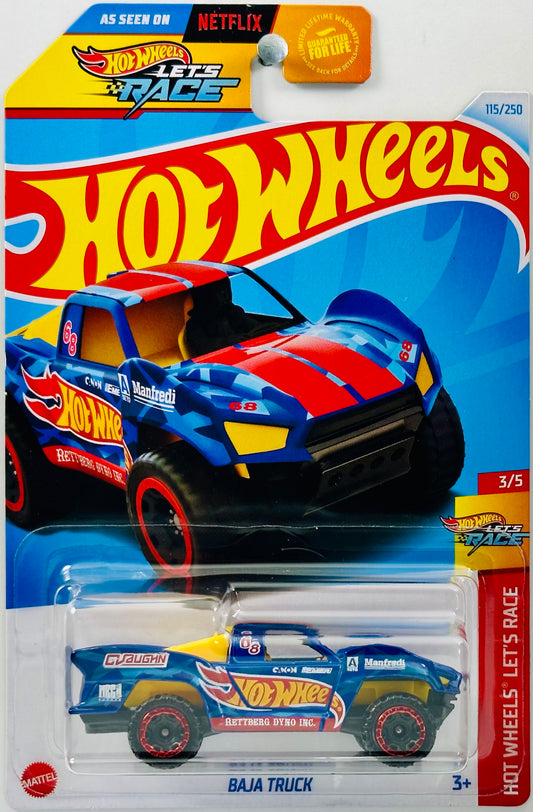 Hot Wheels 2024 - Collector # 115/250 - Hot Wheels Let's Race 03/05 - Baja Truck - Dark Blue - '68' - USA 'Let's Race' Card