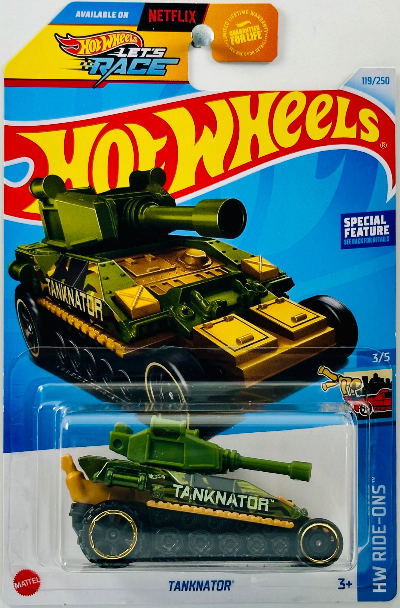 Hot Wheels 2024 - Collector # 119/250 - HW Ride-Ons 03/05 - Tanknator -  Dark Green - USA 'Let's Race' Card