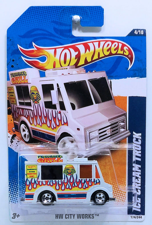 Hot Wheels 2011 - Collector # 174/244 - HW Main Street 4/10 - Ice Cream Truck - White / Friburger's Grill - USA Card