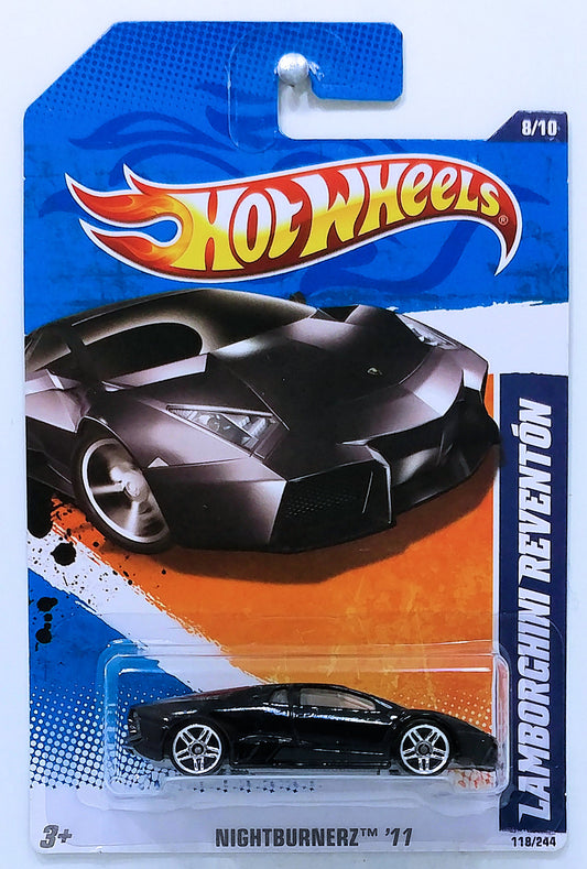 Hot Wheels 2011 - Collector 119/244 - Nightburnerz 8/10 - Lamborghini Reventon - Black - USA Card