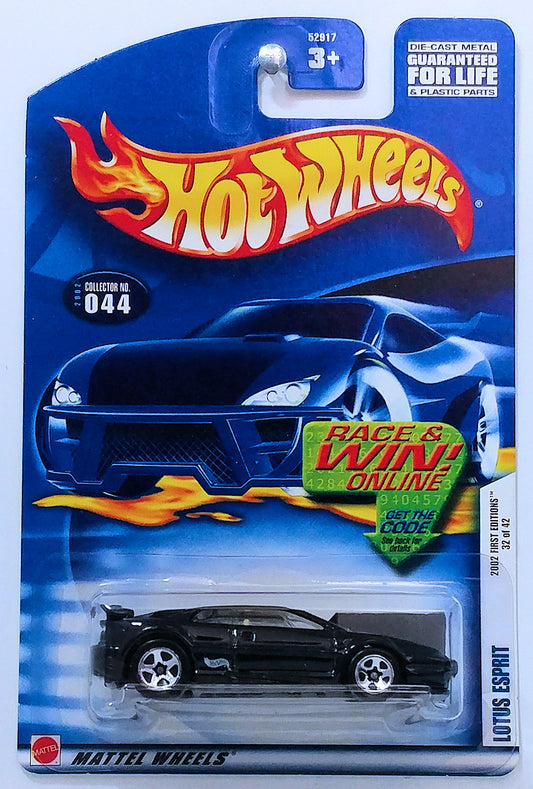 Hot Wheels 2002 - Collector # 044/240 - First Editions 32/42 - Lotus Espirit - Black - 5 Spokes - USA 'Race & Win'