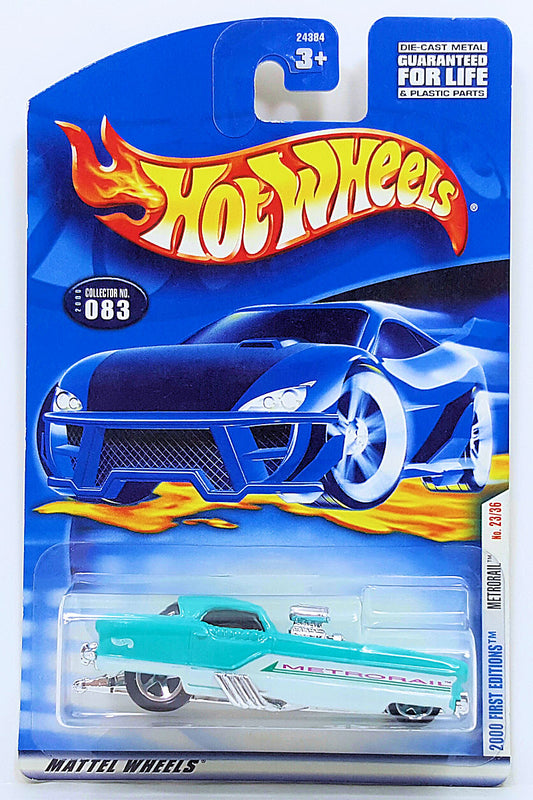 Hot Wheels 2000 - Collector # 083/250 - First Editions 23/36 - Metrorail - Turquoise - USA '2001 Style' Card