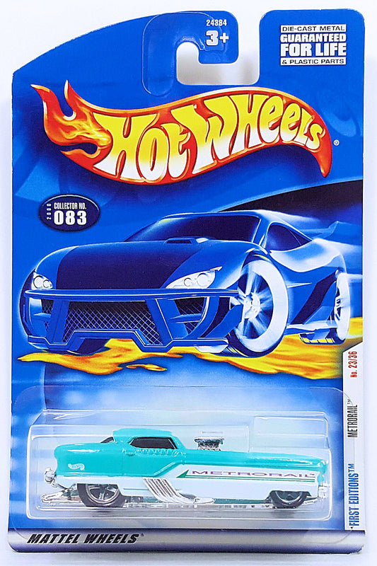 Hot Wheels 2000 - Collector # 083/250 - First Editions 23/36 - Metrorail - Turquoise - USA '2001 Style' Card Missing '2000' on the Sidebar