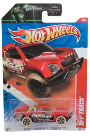 Hot Wheels 2011 - Collector # 181/244 - Thrill Racers / Desert 1/6 - Off Track - Red / Neeley - USA 'Green Lantern' Card