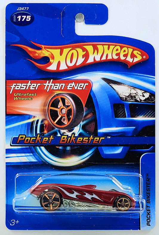 Hot Wheels 2006 - Collector # 175/223 - Pocket Bikester - Red - FTE Wheels - USA Card with FTE Logo