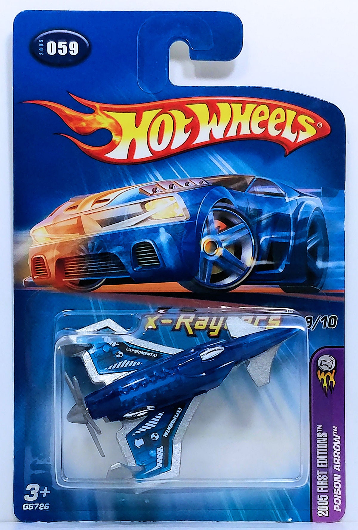 Hot Wheels 2005 - Collector # 059/183 - First Editions / X-Raycers 9/10 - Poison Arrow (Experimental Aircraft) - Transparent Blue - KMart Exclusive - USA '05 Card