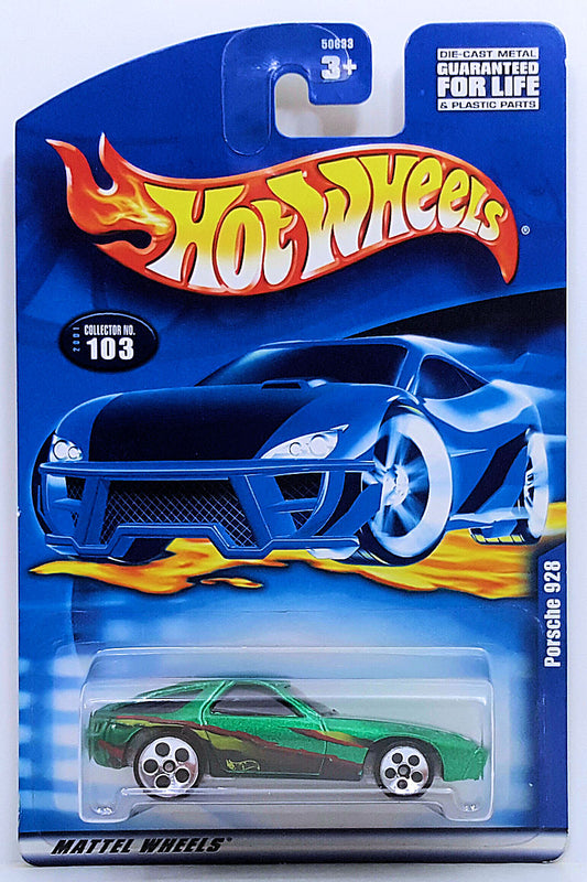 Hot Wheels 2001 - Collector # 103/240 - Porsche 928 - Metallic Green - Painted Base - China - USA Card