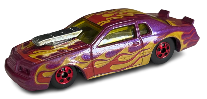 Hot Wheels 2013 - Flying Customs / Mix 3 - '86 Ford Thunderbird Pro Stock - Magenta / Red & Yellow Flames - Chrome Red BW - Metal/Metal - Target Exclusive