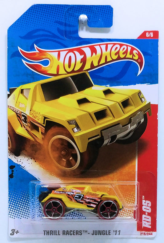 Hot Wheels 2011 - Collector # 216/244 - Thrill Racers / Jungle '11 6/6 - RD-05 - Butterscotch Yellow - Brown Rear Wing - USA Card