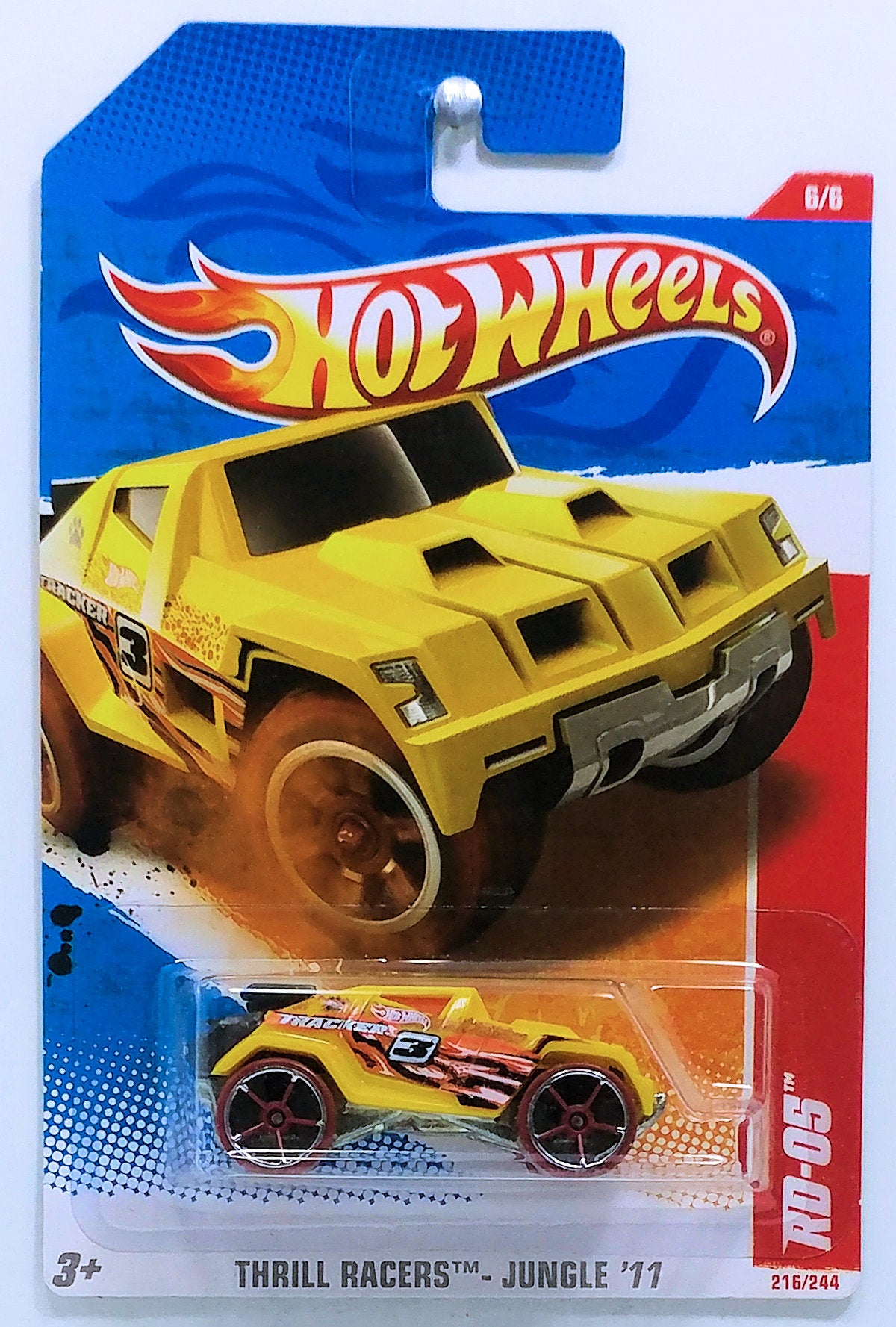 Hot Wheels 2011 - Collector # 216/244 - Thrill Racers / Jungle '11 6/6 - RD-05 - Butterscotch Yellow - Black Rear Wing - USA Card