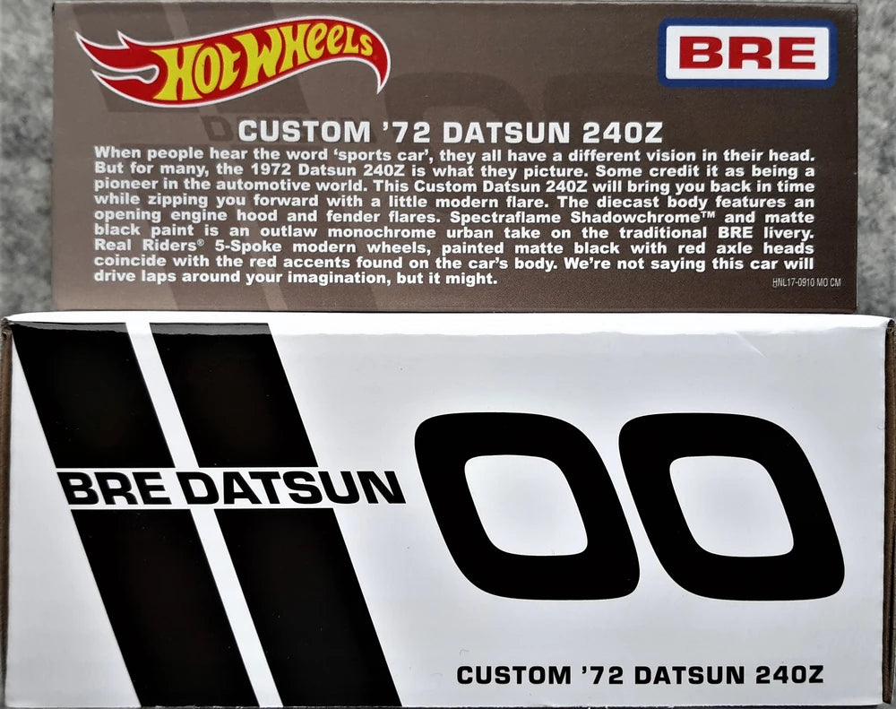 Hot Wheels 2023 - HWC / RLC Exclusive - Custom ’72 Datsun 240Z - 00 BRE Datsun - Spectraflame Shadowchrome / Matte Black - Metal/Metal & Real Riders - Acrylic Display Box
