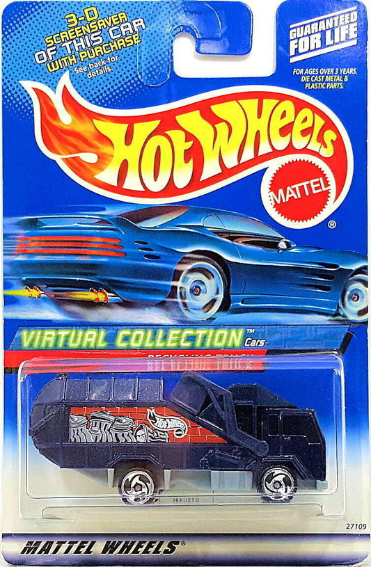 Hot Wheels 2000 - Collector # 143/250 - Virtual Collection - Recycling Truck - Dark Blue / 'TRASHER' - USA 'Square' Card