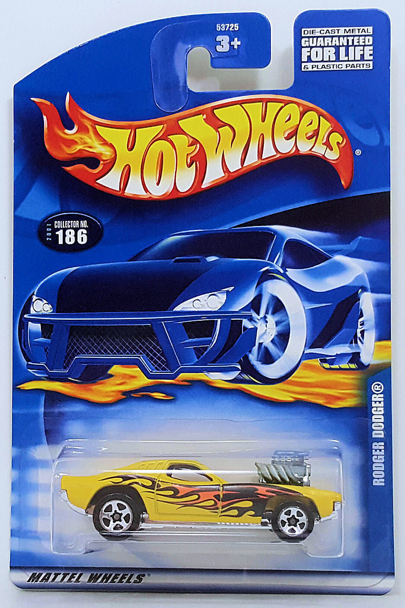 Hot Wheels 2001 - Collector # 186/240 - Rodger Dodger - Yellow - USA Card
