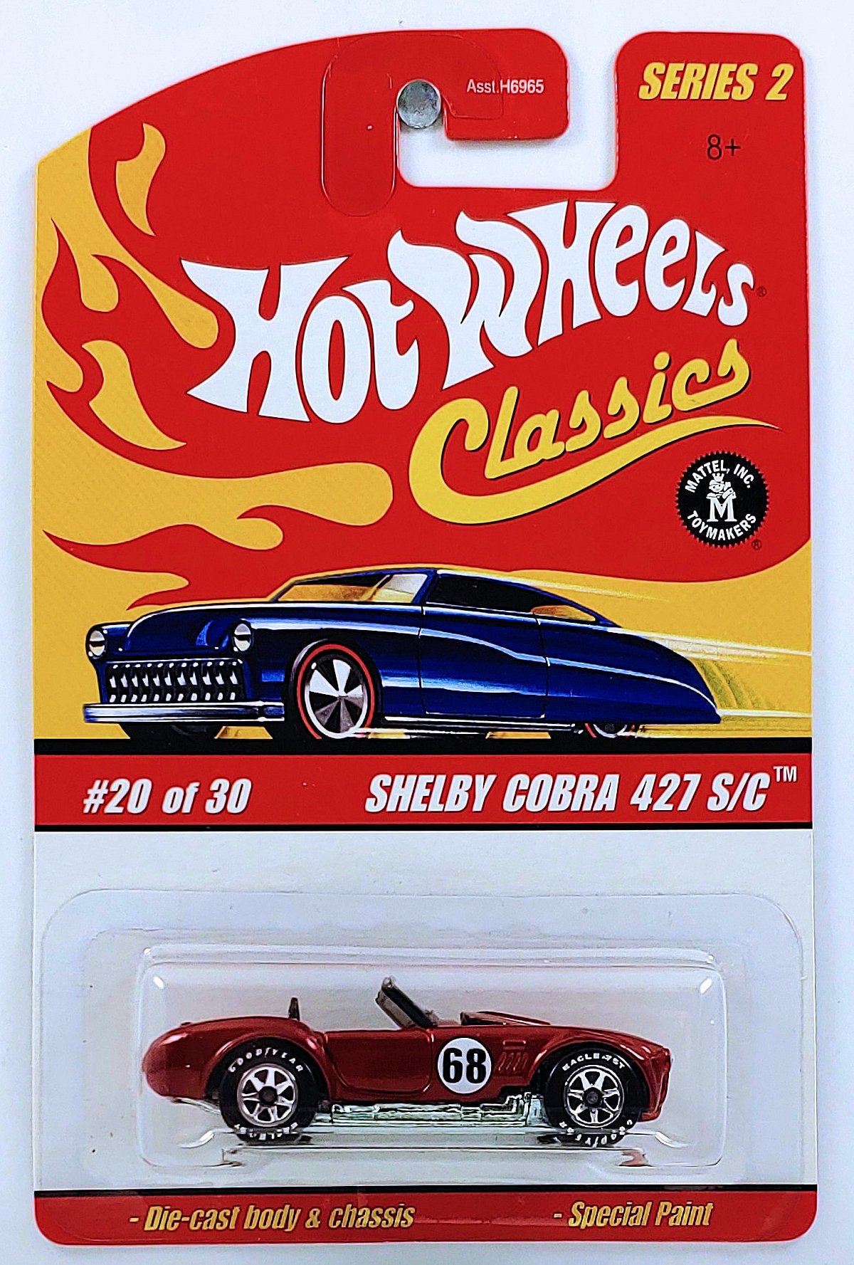 Hot Wheels 2006 - Classics Series 2 # 20/30 - Shelby Cobra 427 S/C - Spectraflame Red - '68' - 7 Spokes with Good Year - Metal/Metal