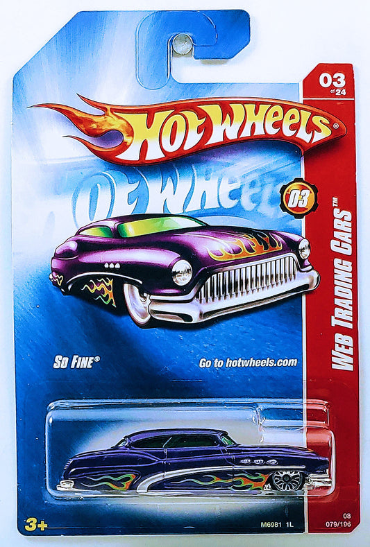 Hot Wheels 2008 - Collector # 079/196 - Web Trading Cars 03/24 - So Fine (Custom 1951 Buick Roadmaster) - Purple with Flames - Lace Wheels - USA