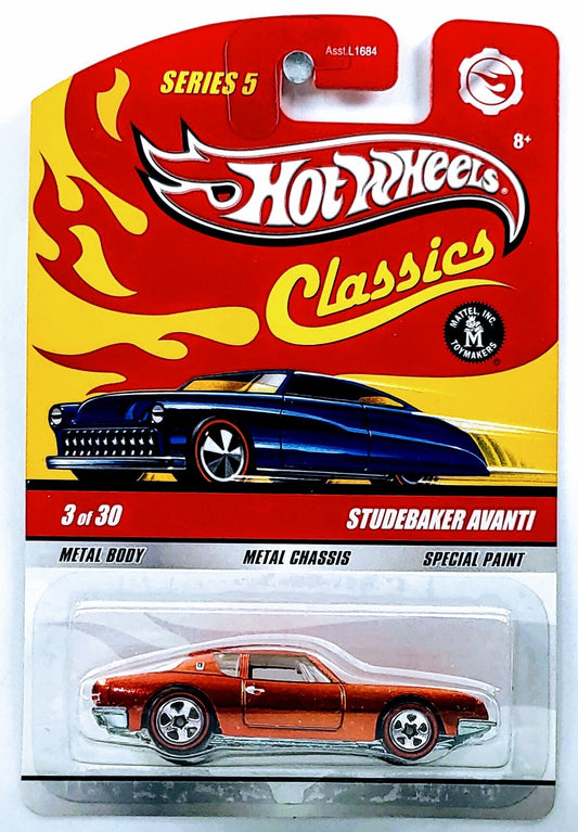 Hot Wheels 2009 - Classics Series 5 # 03/30 - Studebaker Avanti - Spectraflame Orange - 5 Spokes with Red Lines - Metal/Metal