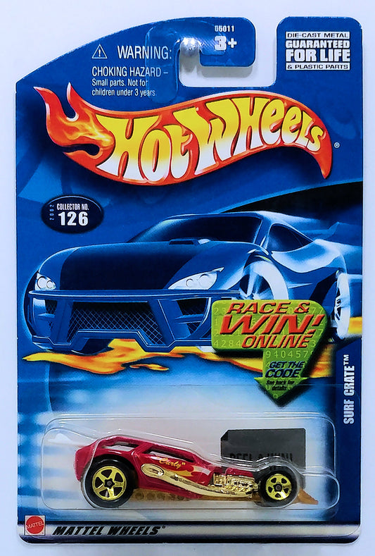 Hot Wheels 2002 - Collector # 126/240 - Surf Crate - Red - USA Race & Win Card