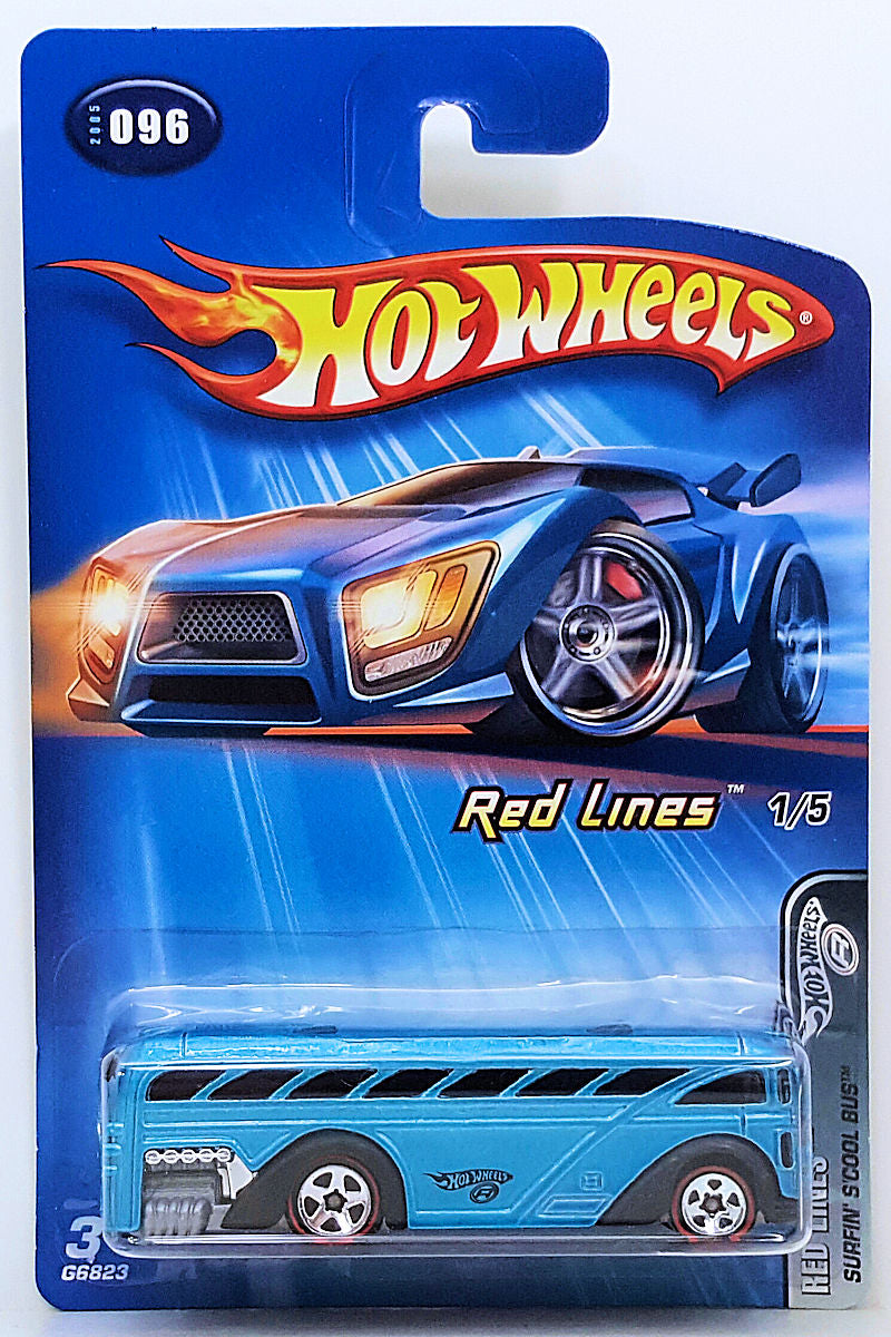 Hot Wheels 2005 - Collector # 096/183 - Red Lines 1/5 - Surfin' School Bus - Metallic Blue - Kmart Exclusive - USA Card