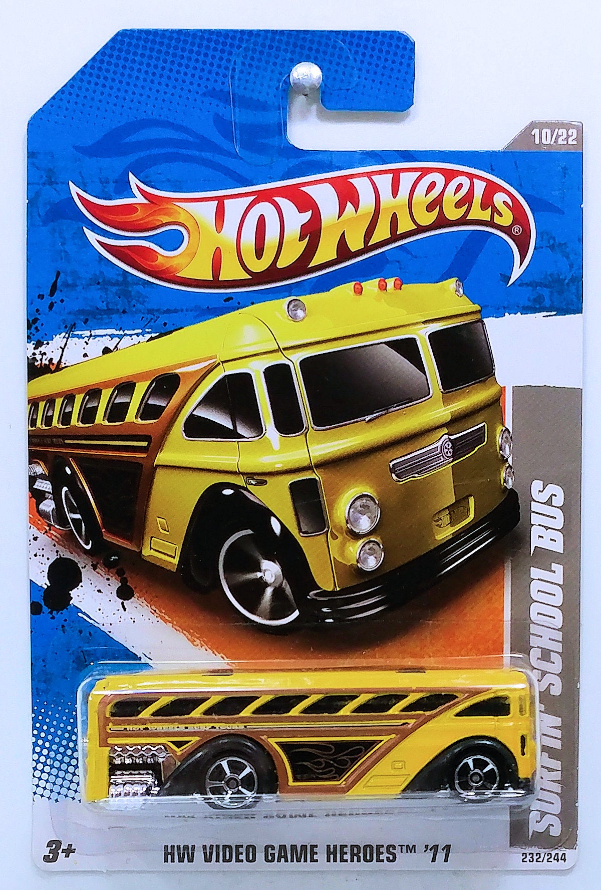 Hot Wheels 2011 - Collector # 232/244 - HW Video Games Heroes 10/22 - Surfin' School Bus - Yellow / Wood Grain - USA Card