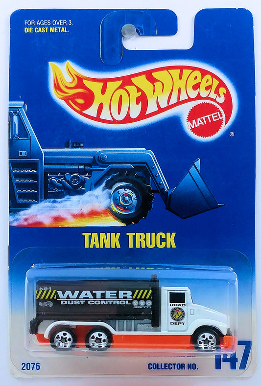 Hot Wheels 1997 - Collector # 147 - Tank Truck - White / 'Water Dust Control' - 5 Spokes - USA Blue & White Card
