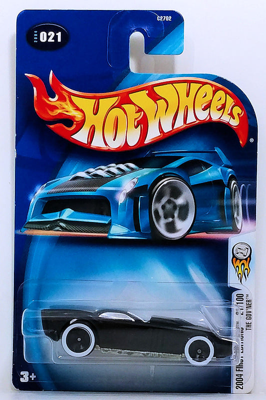 Hot Wheels 2004 - Collector # 021/212 - First Editions 21/100 - The Gov'ner - Matte Black / Chrome Windows / NO Side Tampos / Red Taillight / WW Tires - USA '04 Card - MPN C2702 - Variation # 5