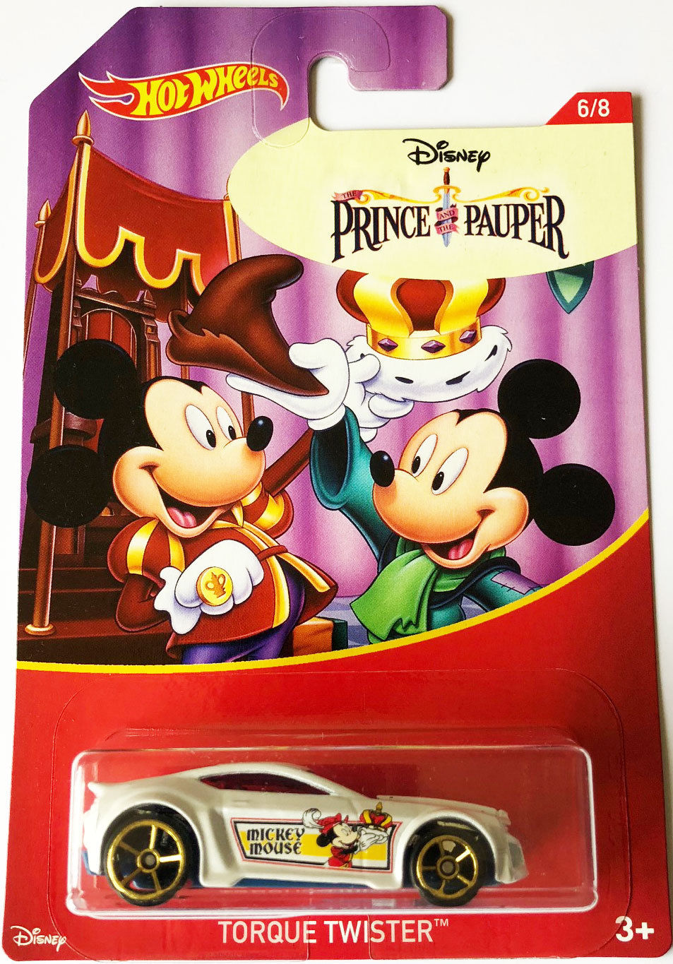 Hot Wheels 2018 - Disney Mickey Mouse # 6/8 - Torque Twister - White / Prince Pauper - Walmart Exclusive - Disney Blister Card