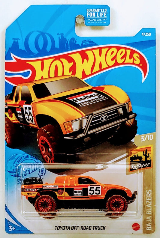Hot Wheels 2021 - Collector # 004 - Baja Blazers 3/10 - Toyota Off-Road Truck - Orange / Holley Equipped - USA Card