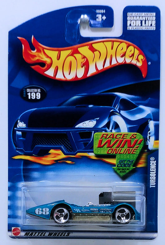 Hot Wheels 2002 - Collector # 199/240 - Turbolence - Blue - USA 'Race & Win' Card