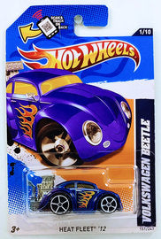 Hot Wheels 2012 - Collector # 151/247 - Heat Fleet 1/10 - Volkswagen Beetle (Tooned) - Blue - Plastic Exhaust - USA Card