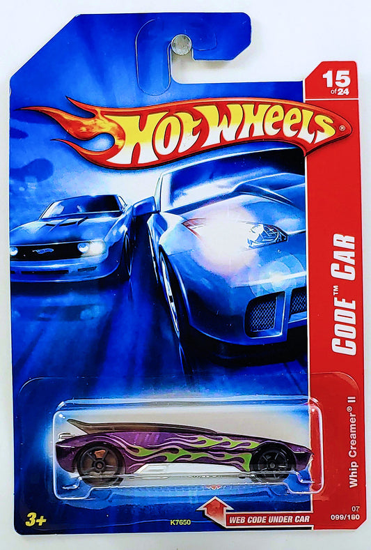Hot Wheels 2007 - Collector # 099/180 - Code Car 15/24 - Whip Creamer II - Purple / Green Flames - OH5SP Wheels - USA Card