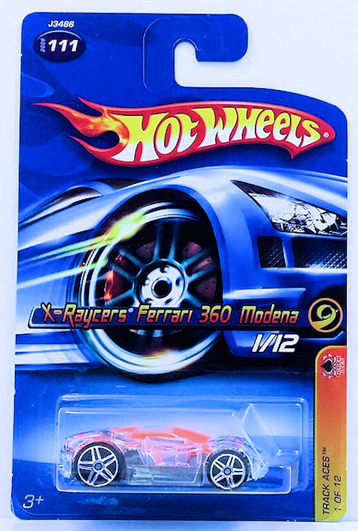 Hot Wheels 2006 - Collector # 111/183 - Track Aces 1/12 - X-Raycers Ferrari 360 Modena - Clear - PR5 Wheels - USA '06 Card