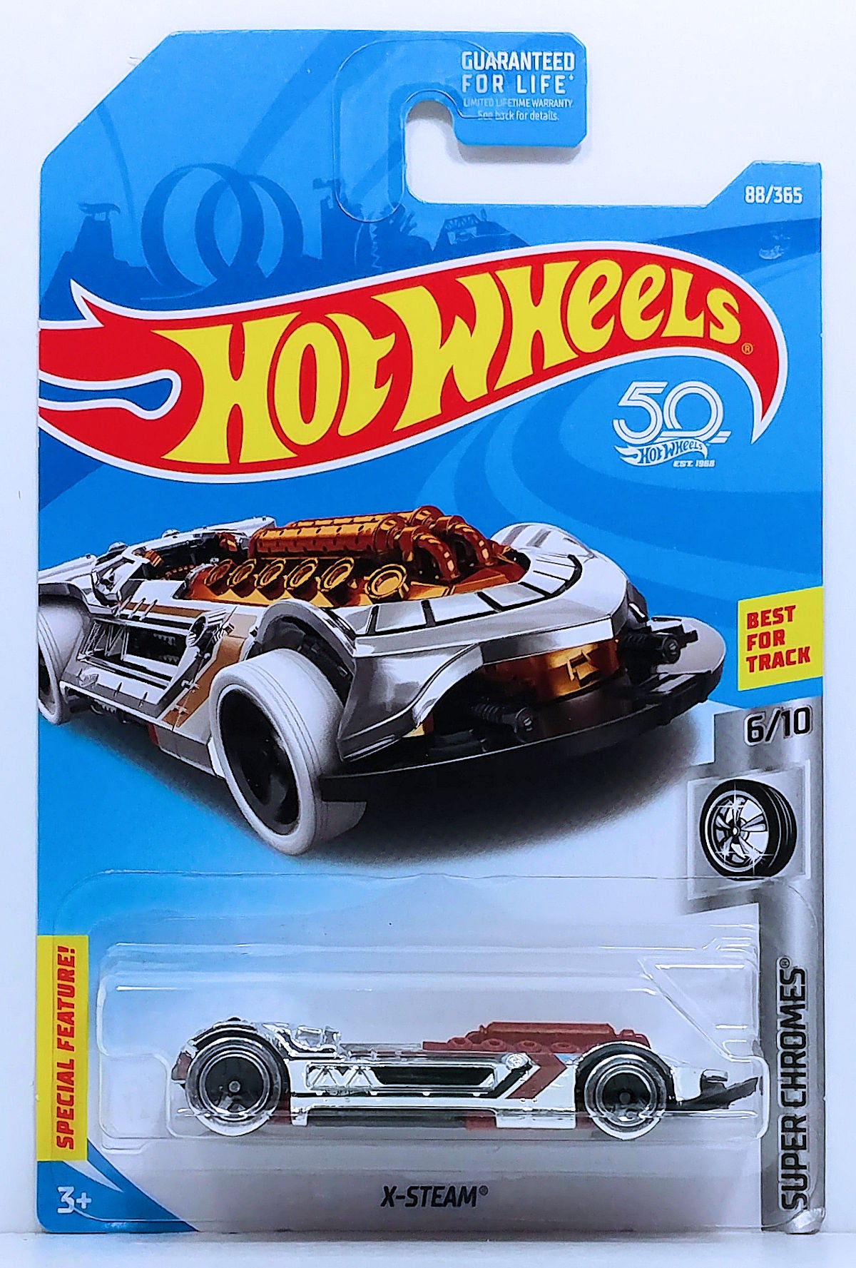 Hot Wheels 2018 - Collector # 088/365 - Super Chromes 6/10 - X-Steam - Chrome - USA 50th Card