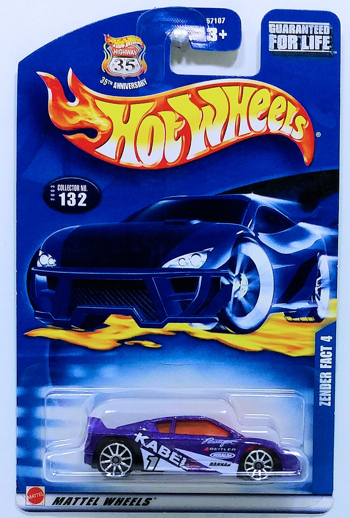 Hot Wheels 2003 - Collector # 132/220 - Zender Fact 4 - Metallic Purple / Kabel # 1 - USA '35th Anniversary' Card