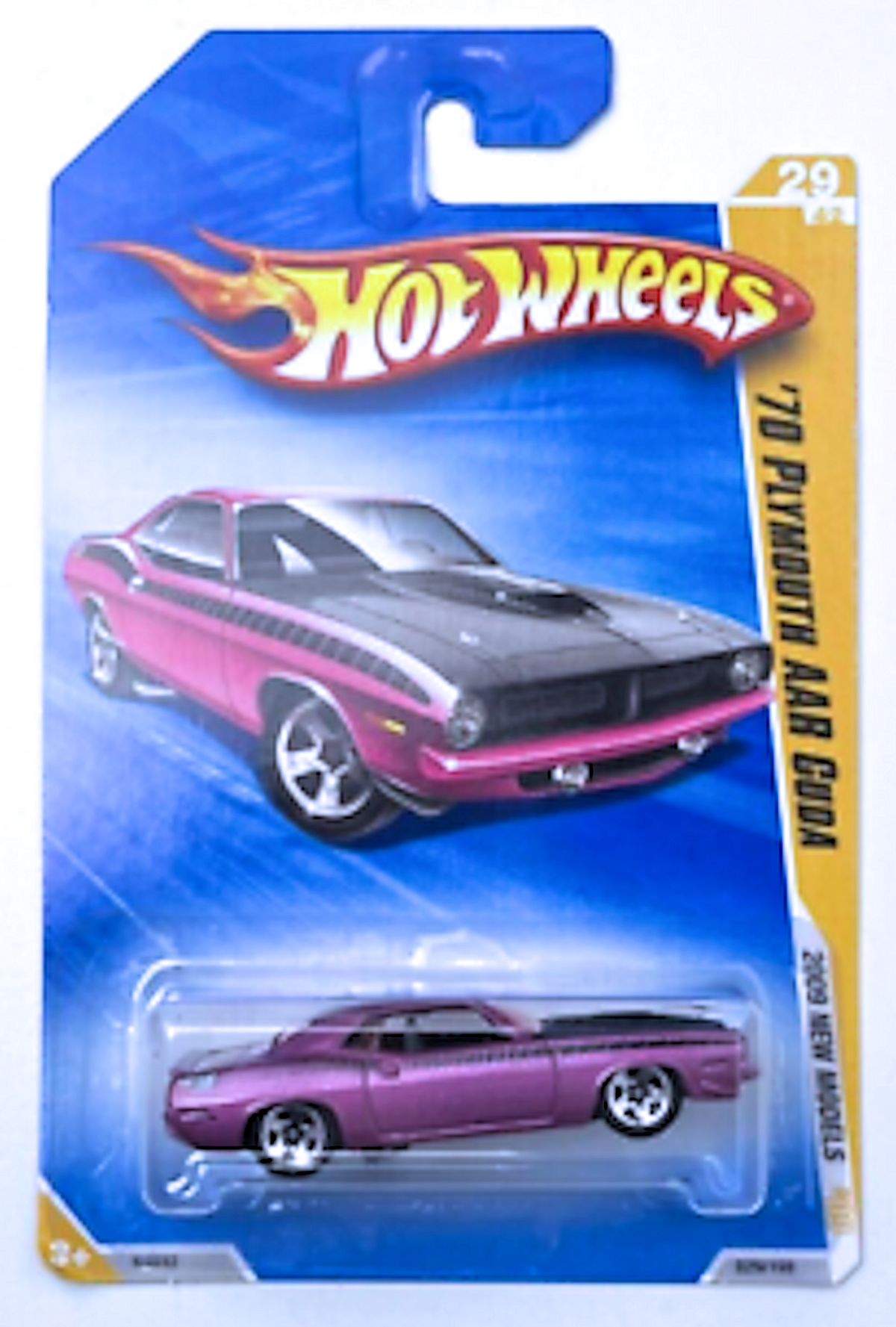 Hot Wheels 2009 - Collector # 029/190 - New Models 029/042 - '70 Plymouth AAR Cuda - Purple / Black Hood - USA Card - MPN N4032