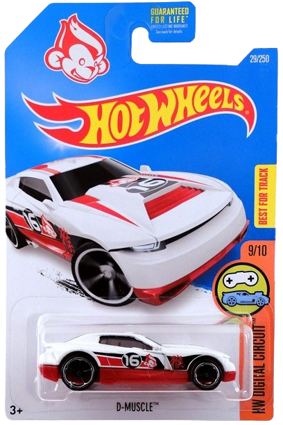 Hot Wheels 2016 - Collector # 029/250 - HW Digital Circuit 9/10 - D-Muscle - White / Red Monkey - USA Card - Chinese New Year Edition