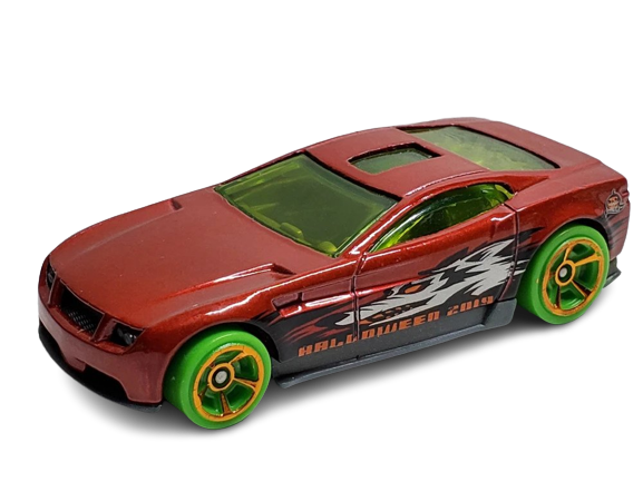 Hot Wheels 2019 - Happy Halloween! 2/6 - Torque Screw - Metallic Red - Green Tires & Orange MC5 Wheels - Green Windows - Gray Interior - Gray Plastic Base - Jack-o-latern Blister Card