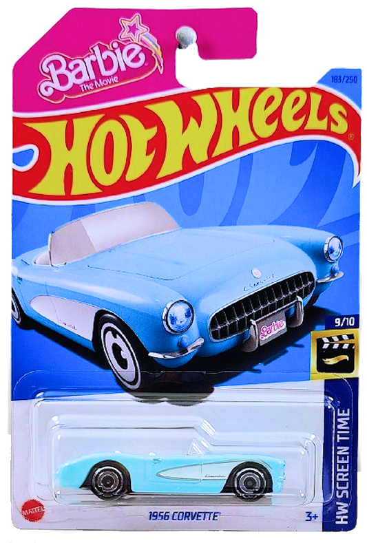 Hot Wheels 2023 - Collector # 183/250 - HW Screen Time 09/10 - New Models - 1956 Corvette - Baby Blue - Barbie The Movie - IC