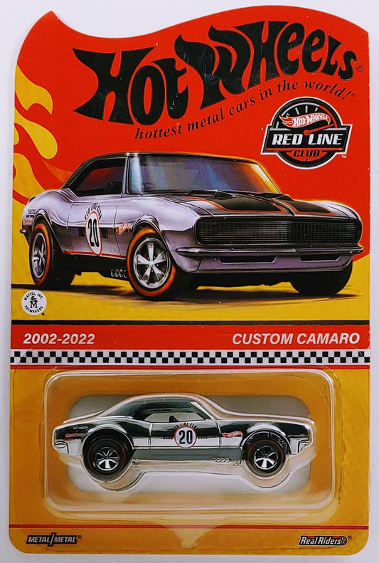 Hot Wheels 2022 - HWC / RLC Exclusive 2002-2022 20 Years - Custom Camaro - Chrome with Black Stripes - Metal/Metal - Opening Hood - Neo-Classic Wheels - Blister Card in Kar Keeper