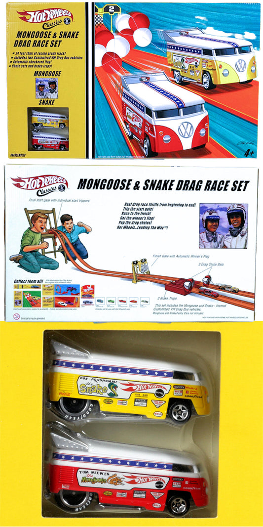 Hot Wheels 2005 - Classics - Mongoose & Snake VW Drag Bus Race Set  - 1:64 Scale - Complete Unopen