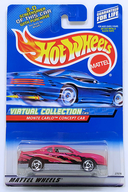 Hot Wheels 2000 - Collectors # 109/250 - Virtual Collection - Monte Carlo Concept Car - Deep Pink with Orange Gold in Stripes - SQ