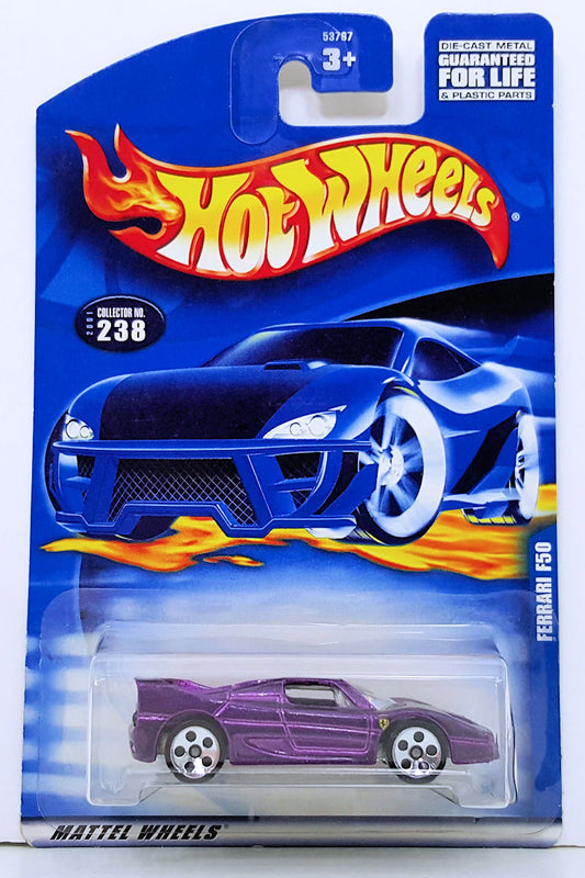 Hot Wheels 2001 - Collector # 238/240 - Ferrari F50 - Purple - 5 Dots - USA Card