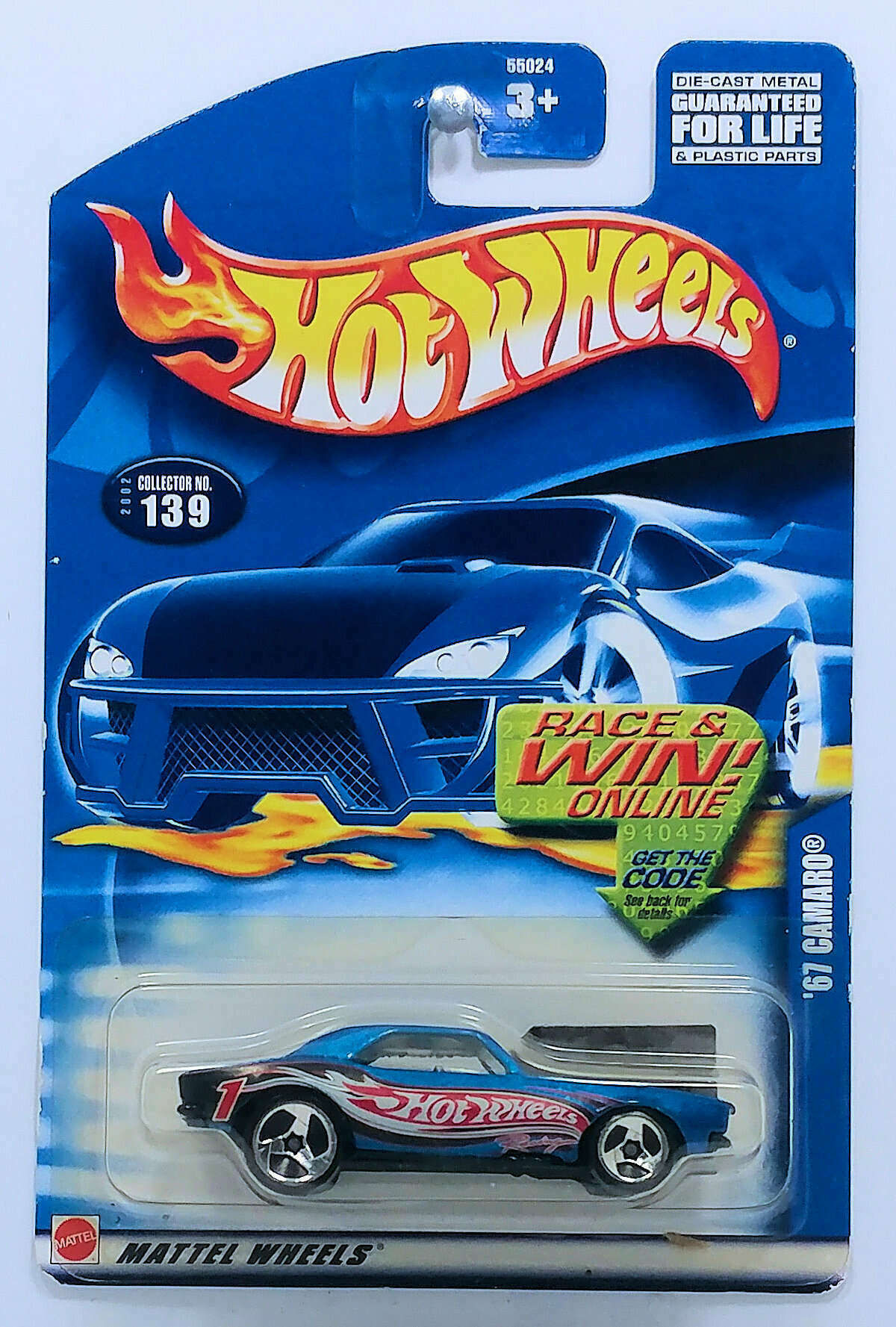 Hot Wheels 2002 - Collector # 139/240 - '67 Camaro - Bright Blue - USA 'Race and Win'