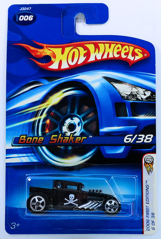 Hot Wheels 2006 - Collector # 006/223 - First Editions 6/38 - Bone Shaker - Black - 5 Spokes