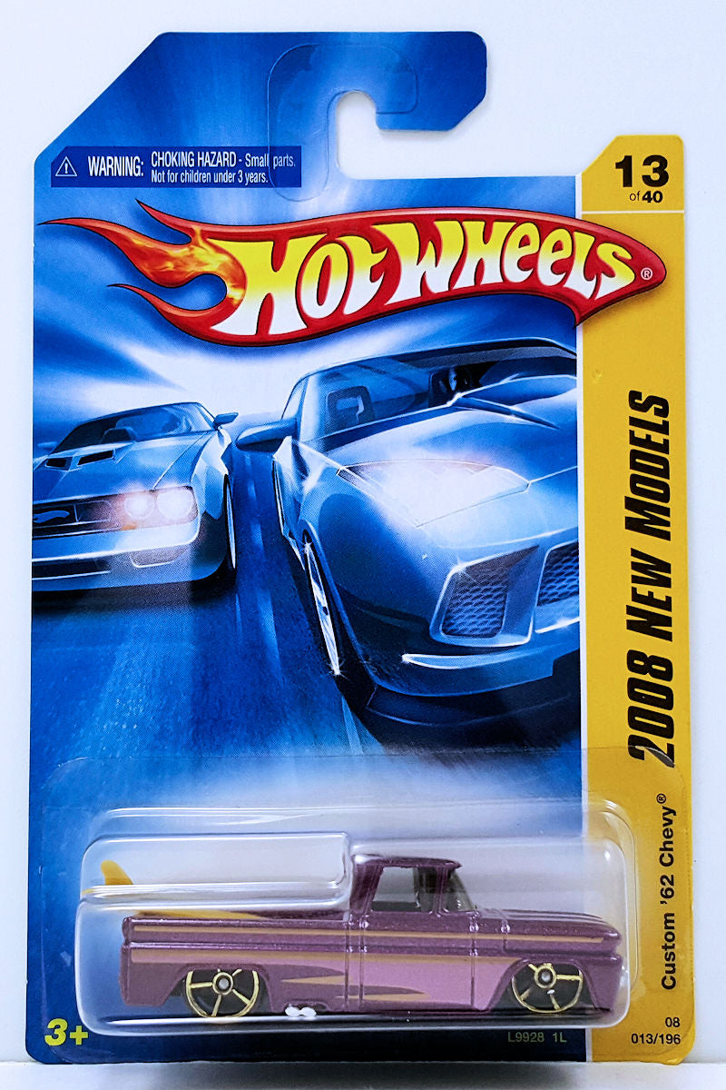 Hot Wheels 2008 - Collector # 013/196 - New Models 13/40 - Custom '62 Chevy - Dark Magenta - Gold Surfboard - USA