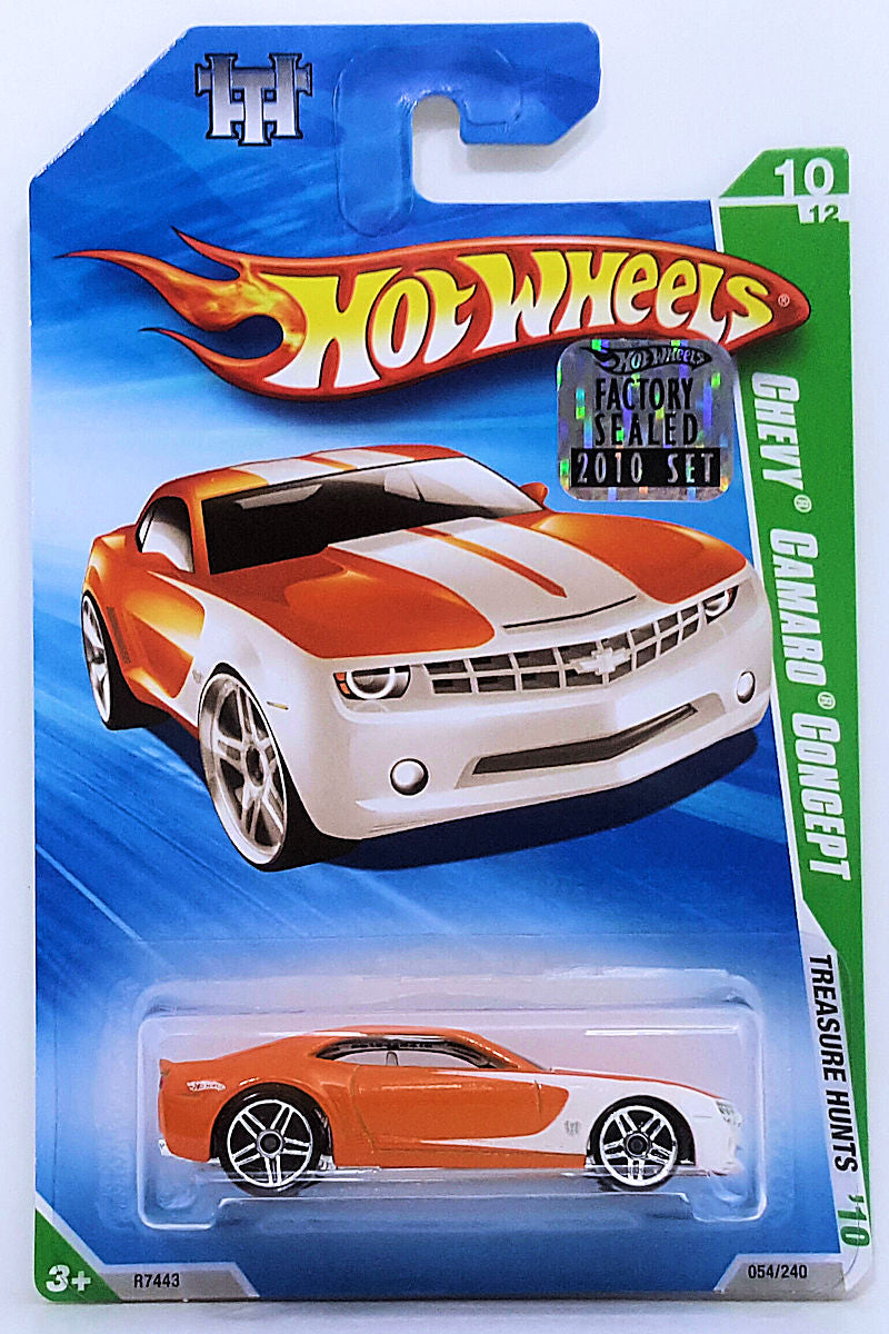 Hot Wheels 2010 - Collector # 054/240 - Treasure Hunts 10/12 - Chevy Camaro Concept - Orange & White - FSC