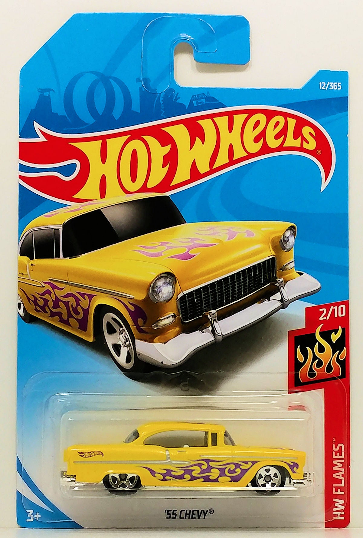 Hot Wheels 2018 - Collector # 012/365 - HW Flames 2/10 -'55 Chevy - Yellow - IC