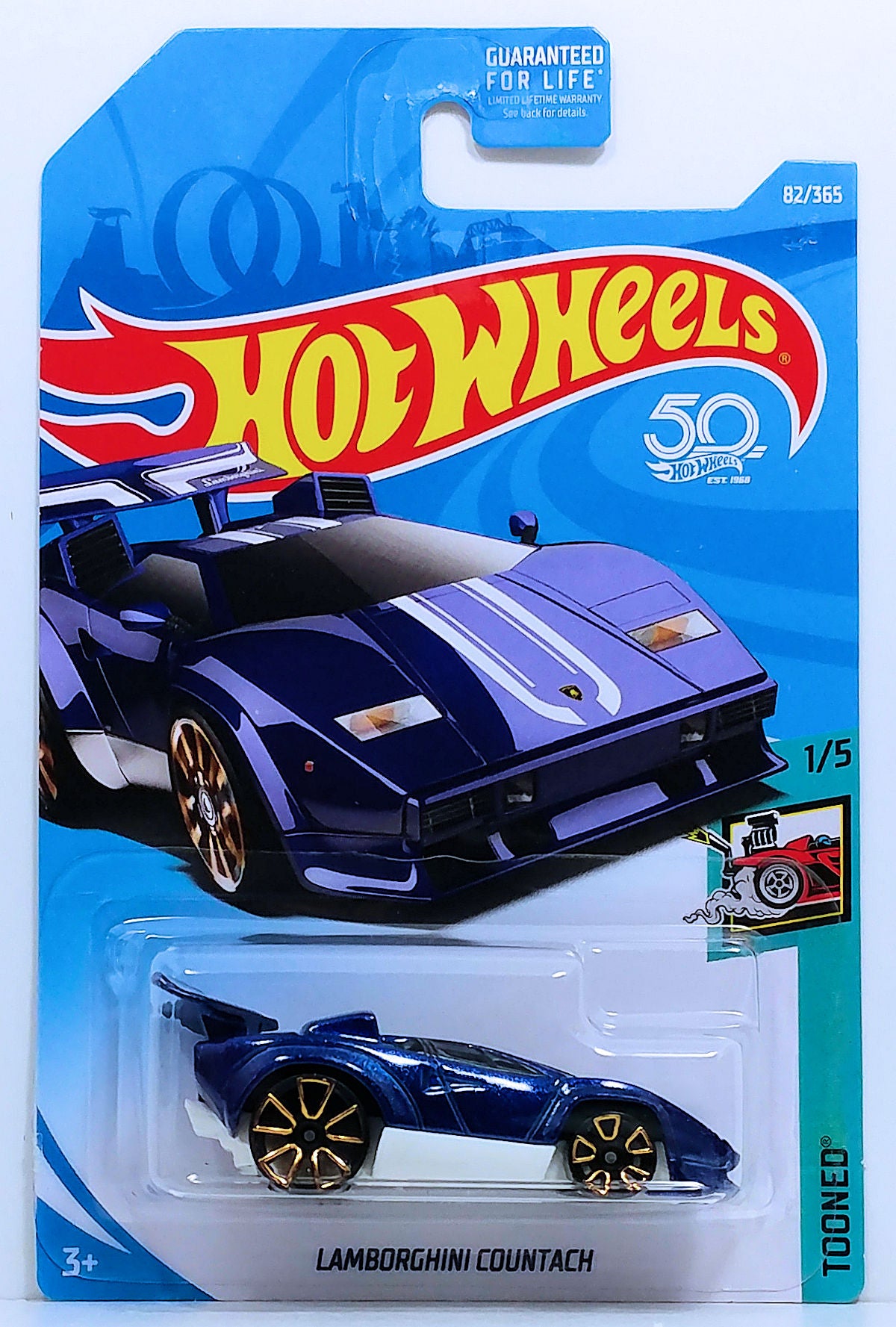 Hot Wheels 2018 - Collector # 082/365 - Tooned 1/5 - Lamborghini Countach - Metallic Dark Blue - USA 50th Card
