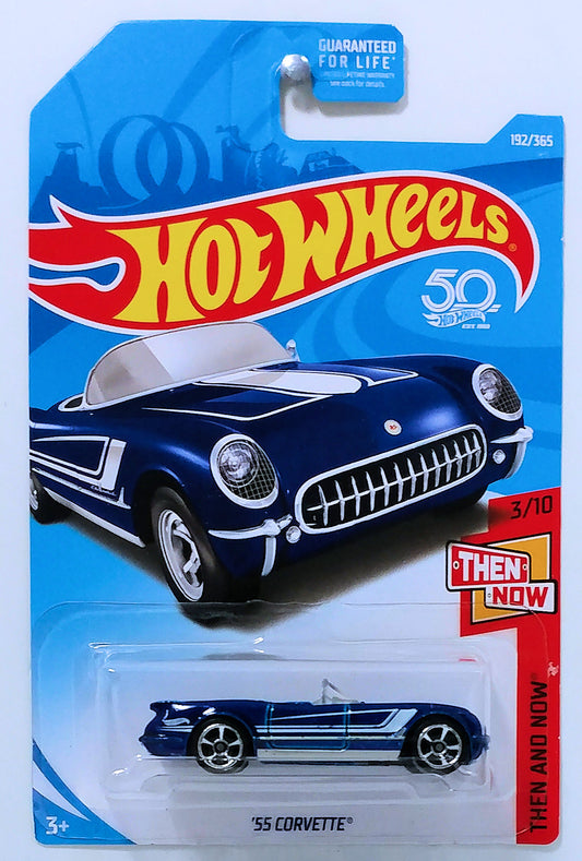 Hot Wheels 2018 - Collector # 192/365 - Then And Now 3/10 - '55 Corvette - Blue - USA 50th Card