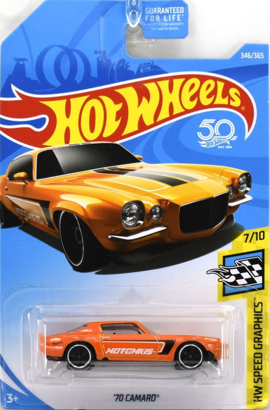 Hot Wheels 2018 - Collector # 346/365 - HW Speed Graphics 7/10 - '70 Camaro - Orange - USA 50th Card