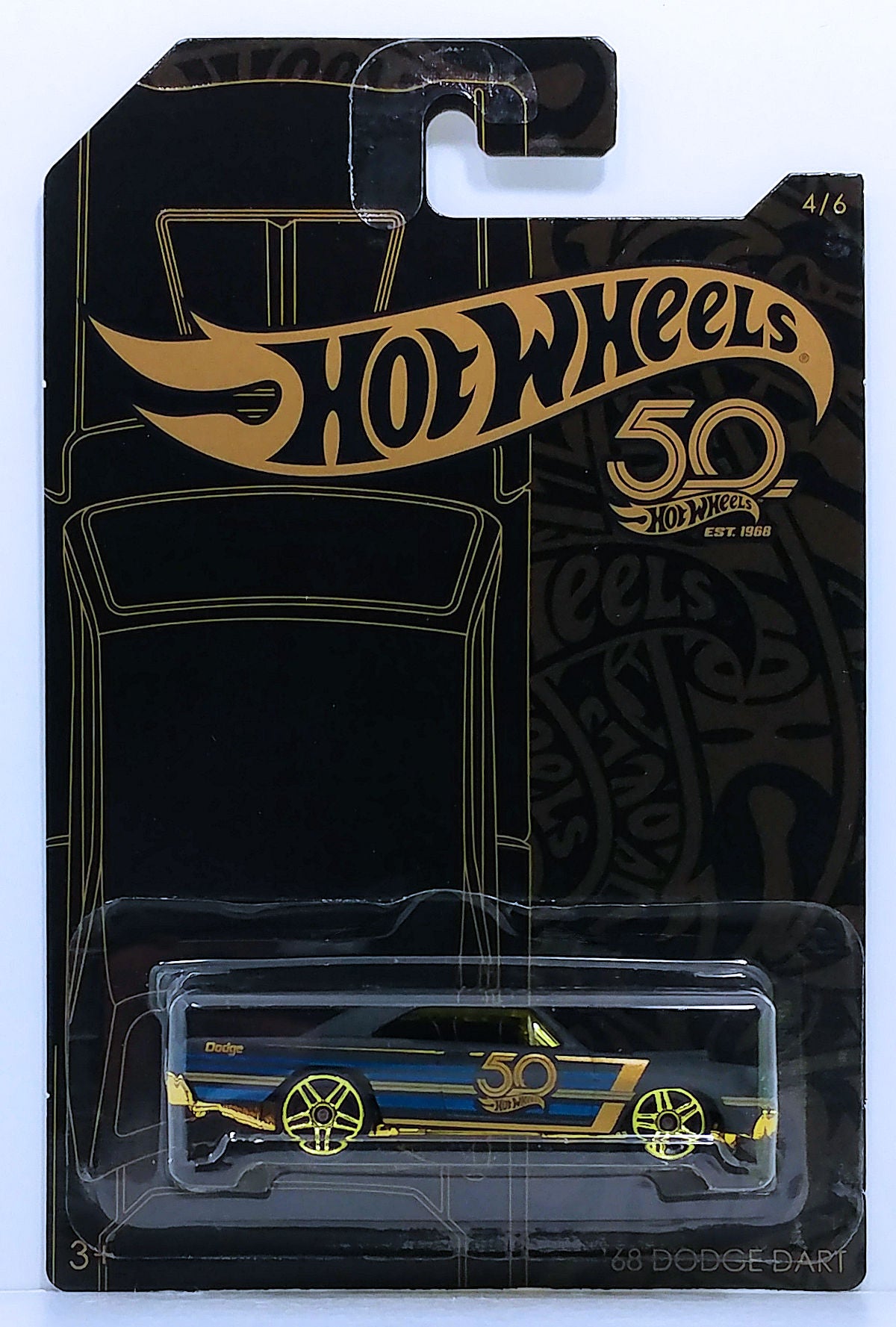 Hot Wheels 2018 - 50th Anniversary / Black and Gold Collection 4/6 - '68 Dodge Dart - Matte Black - Gold PR5s